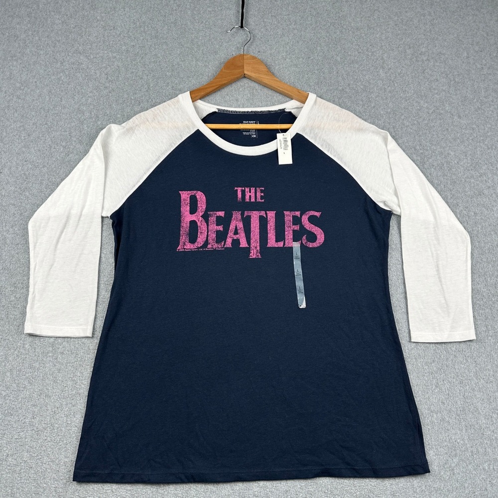 Old Navy T-Shirt Womens L Raglan Navy White The Beatles Graphic NEW 739257-01